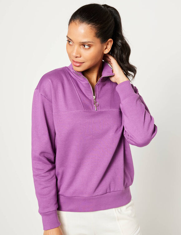 Sweat col montant zippé en molleton gratté (raisin) Sweat col montant zippé en molleton gratté (raisin)